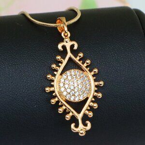 "Rose Gold Evil Eye Pendant with Crystal Center and Unique Design, XPPT1246